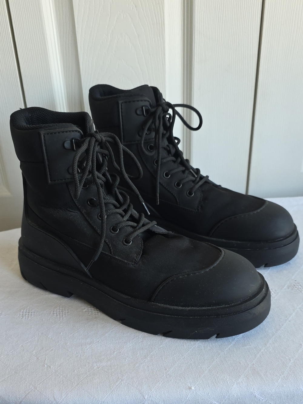 Zara Man Lace-Up Boots with Volume Sole Black Chunky Combat Size 45 EUR